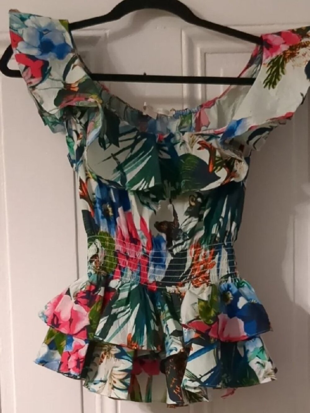 Boston Proper Multi-Color Ruffled Peplum Blouse - Medium